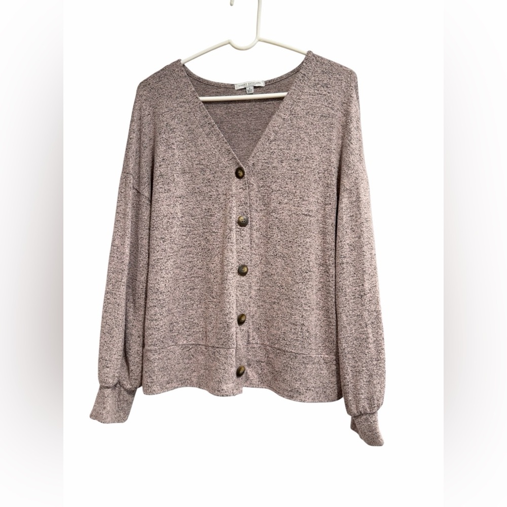 Green Envelope Plush Open-Front Button Cardigan - Mauve Taupe. Used - Picture 4 of 6
